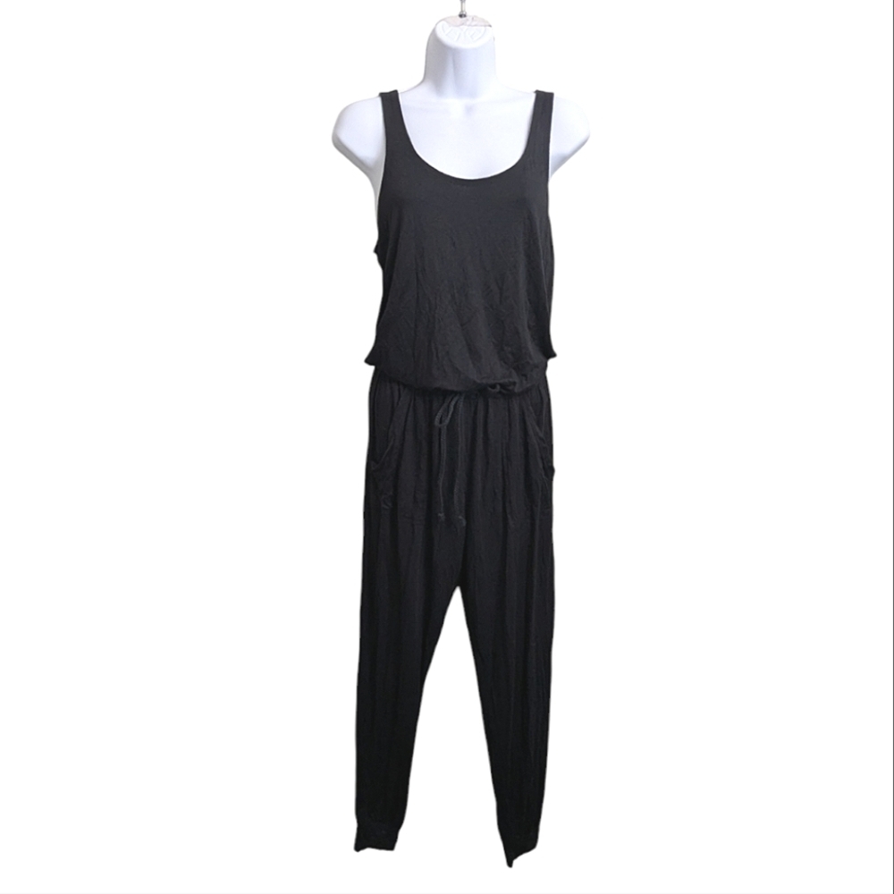 Aerie Women's Black Lounge Jogger Tank Jumpsuit Drawstring Waist Pockets XS